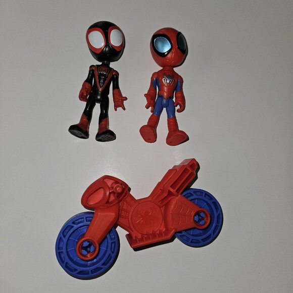 Spidey & Friends 2 Figures + Vehicle Toy Lot Motorcycle Spider-Man Miles Morales - Picture 1 of 9